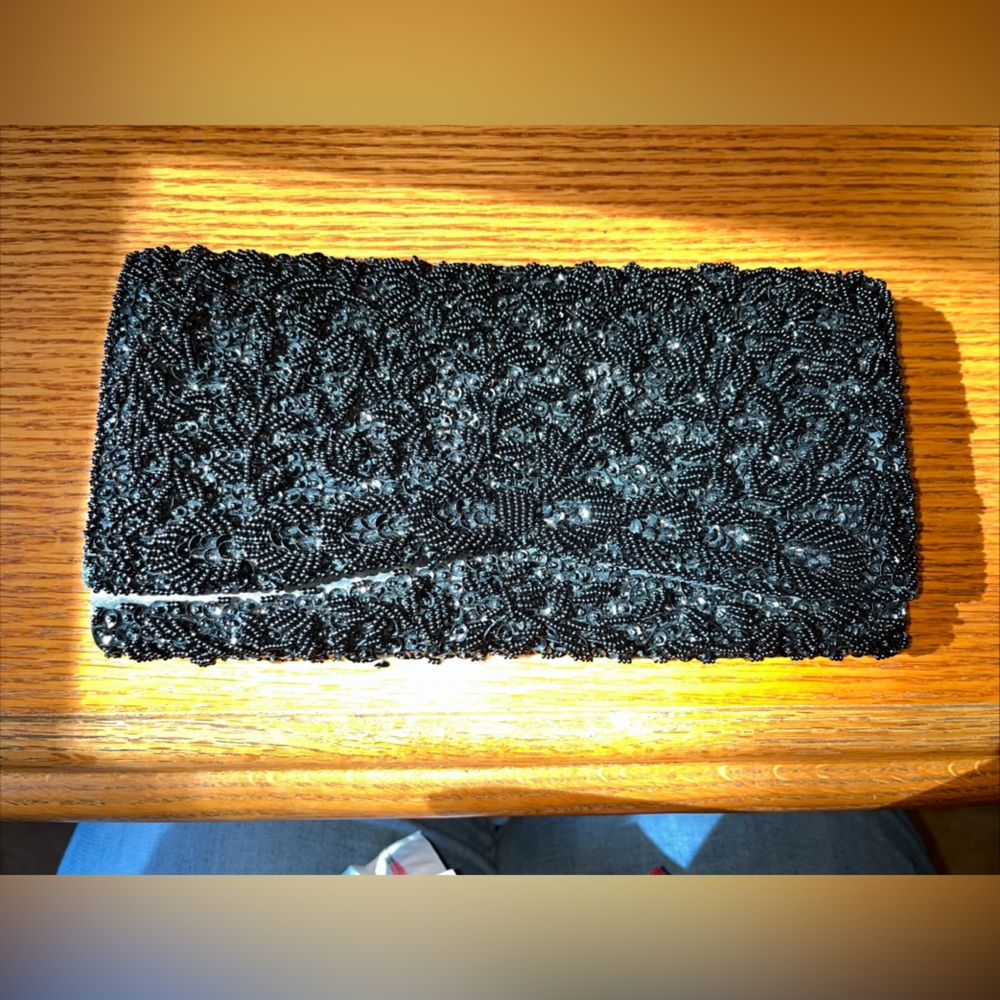 Vintage Elegant Black Beaded Clutch by La Regale